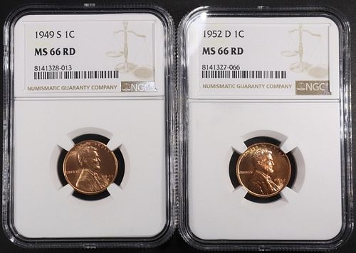 1949-S & 1952-D LINCOLN CENTS NGC MS66 RD