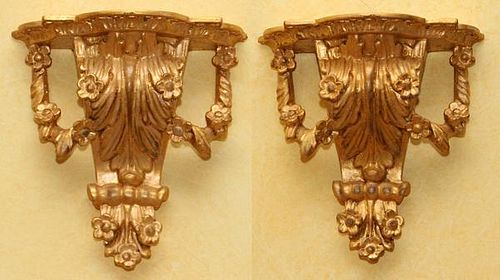 CARVED AND GILT WOOD WALL MOUNTED SHELVES