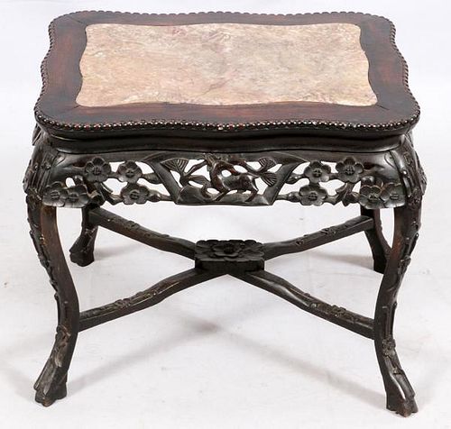 CHINESE CARVED WOOD AND MARBLE TABLE 19TH C.