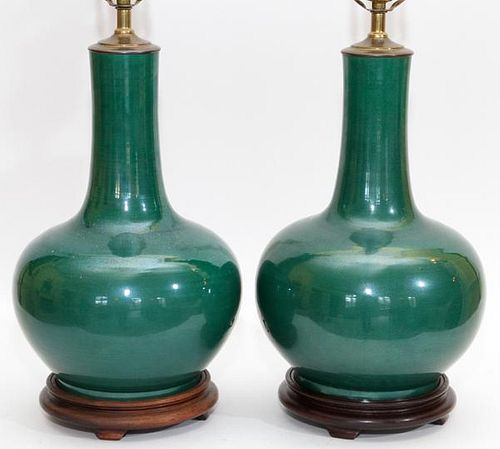 CHINESE CRACKLE GLAZE VASES CONVERTED TO LAMPS