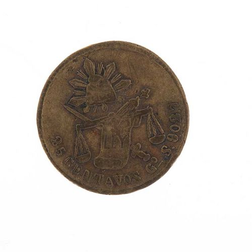 Moneda de 25 centavos (1882). Peso: 5.4 g.