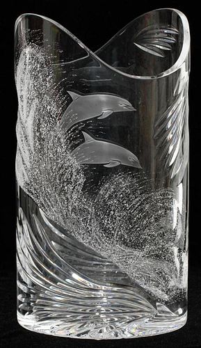 ETCHED AND CUT GLASS VASE