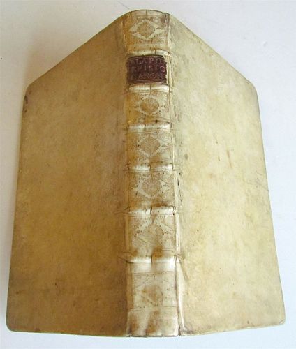 1698 ANTIQUE COMMENTARY FOLIO, VELLUM BOUND JESUIT C. LAPIDES BIBLE