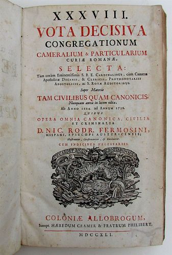1741 CIVILIA CRIMINALIA N. FERMOSINI ANTIQUE VELLUM FOLIO CANONICA