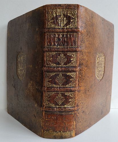 1658 LE COMMERCE DES VIVANTS, VINTAGE BOOK BY B. BREUGNE POLAND BINDING WITH COAT OF ARMS