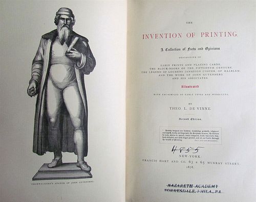 1878 SAW T. DE VINNE INVENT THE PRINTING OF AN ILLUSTRATED ANTIQUE PRINT THAT WAS SIGNED BY THE AUTHOR!