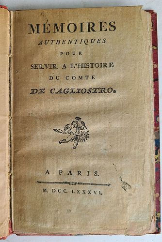 COUNT ALESSANDRO CAGLIOSTRO'S 1786 BIOGRAPHY, AN OLD FRENCH OCCULT