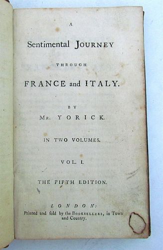 MR. YORK ANTIQUES' 1792 SENTIMENTAL JOURNEY TO FRANCE AND ITALY L. STERNE