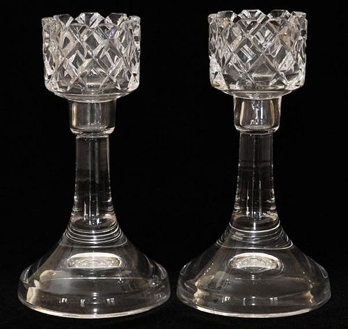 ORREFORS CRYSTAL CANDLESTICK HOLDERS PAIR