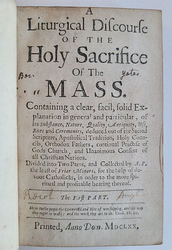 R. MASON'S 1670 LITURGICAL DISCOURSE OF THE HOLY SACRIFICE OF THE MASS