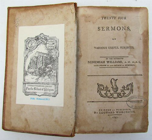 OLD TESTAMENT SERMONS BY NEHEMIAH WILLIAMS, PUBLISHED IN 1797 HARDSTER AMERICANA