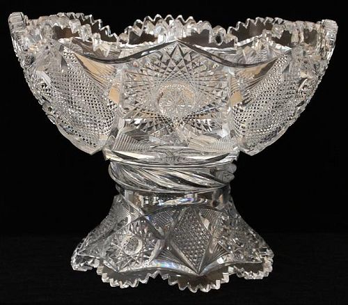 BRILLIANT PERIOD CUT GLASS PUNCH BOWL ON STAND