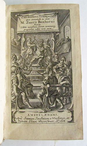 ANTIQUE VELLUM BINDING, ABOUT 1668, BY SUETONIUS THE TWELVE CAESARS
