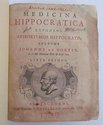 1739 ANTIQUE MEDICINA HIPPOCRATICA BY JOHANNE DE GORTER