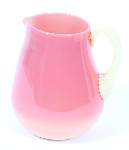 NEW ENGLAND PEACH BLOW PITCHER W/ REED HANDLE