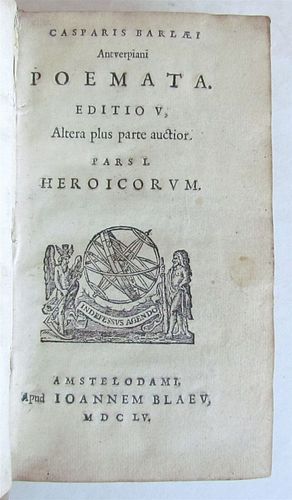 1655 CASPAR BARLAEUS'S POEMATA HEROICORUM OLD VELLUM BOUND POETRY