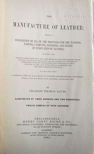 1885 CHARLES T. DAVIS ANTIQUE ILLUSTRATED LEATHER MANUFACTURER