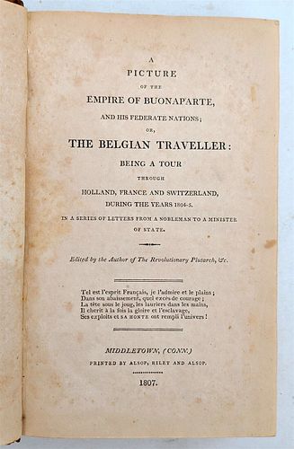 ANTIQUE AMERICAN PICTURE FROM 1807 DEPICTING THE NAPOLEONIC EMPIRE OR BELGIAN TRAVELER.