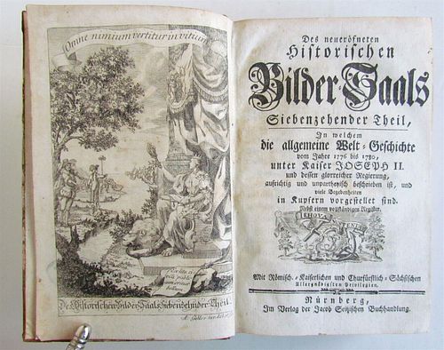 GERMAN ANTIQUE 1780S ILLUSTRATED UNIVERSAL HISTORY FROM 1776 TO 1780
