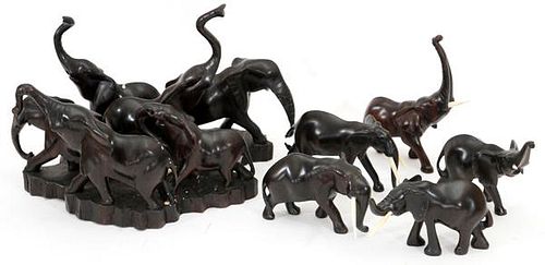 AFRICAN CARVED WOOD WALKING ELEPHANTS 6 PIECES