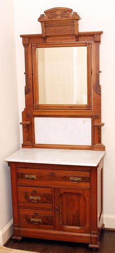 VICTORIAN WALNUT AND MARBLE TOP WASHSTAND
