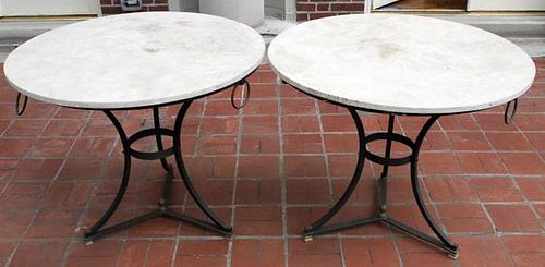 MARBLE TOP PATIO TABLES PAIR