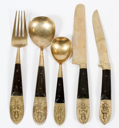THAI BRASS AND ROSEWOOD FLATWARE SERVICE FOR 12