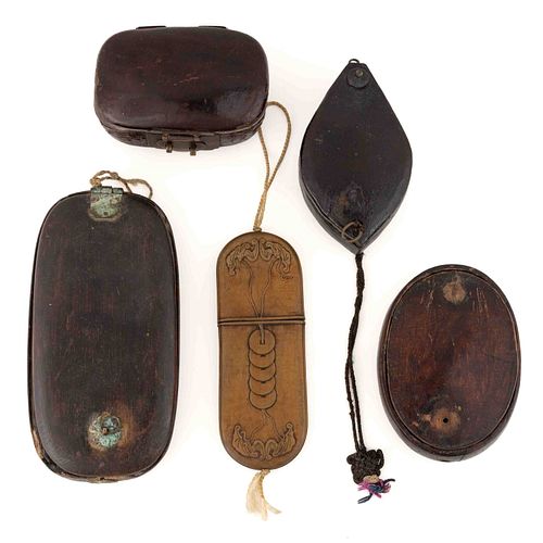 ASSORTED CHINESE LACQUERED & CARVED SPECTACLES CASES, LOT OF FIVE