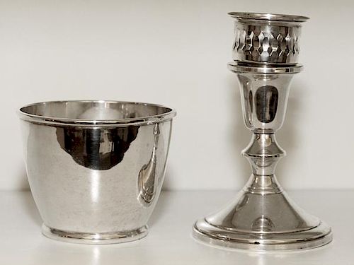 STERLING SILVER CANDLESTICK AND BOWL TWO