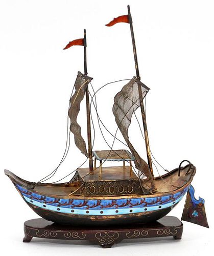 CHINESE CLOISONNE AND BRASS MODEL SHIP