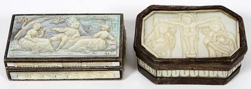 TWO CARVED MOTHER-OF-PEARL BOXES