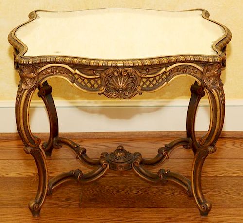 FRENCH PROVINCIAL END TABLE W/ MIRRORED TOP