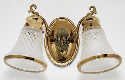 CRYSTAL & BRASS TWO LIGHT SCONCE