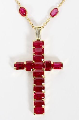 24.50CT NATURAL RUBY CROSS PENDANT NECKLACE