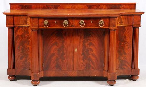 ANTIQUE EMPIRE STYLE FIGURED MAHOGANY SIDEBOARD