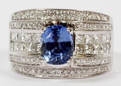 CUSHION CUT NATURAL BLUE SAPPHIRE & DIAMOND RING