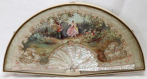 FRENCH HAND PAINTED SILK FAN 19TH.C.