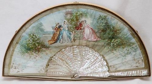FRENCH HAND PAINTED PAPER FAN CIRCA 1900