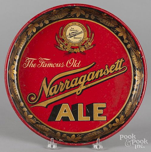 Painted tin tray for Narragansett Ale, Cranston Rhode Island, 13'' dia.
