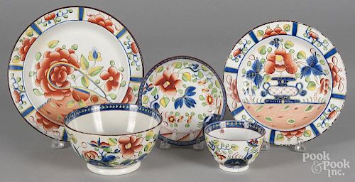 Five pieces of Gaudy Dutch porcelain, plate - 8 1/8'' dia.