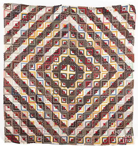 Log Cabin quilt top, late 19th c., 66'' x 70''.