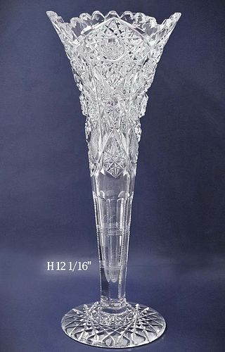 Tall Brilliant Crystal Cut Trumpet Vase