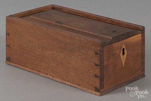 Pennsylvania walnut slide lid box, 19th c., 4 3/4'' h., 12 1/4'' w., 6 1/2'' d.