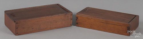 Two Pennsylvania slide lid boxes, 19th c., cherry and poplar, 9'' l. and 9 1/2'' l.