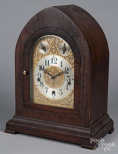 Waterbury mahogany mantel clock, 17 1/4'' h.