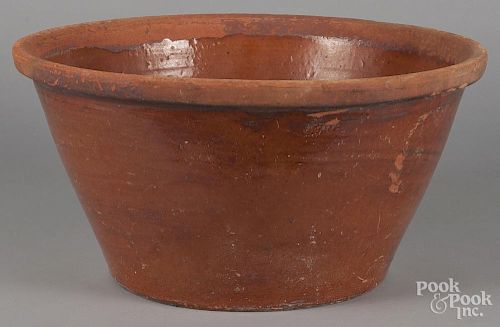 Massive redware bowl, 19th c., 10'' h., 20'' dia.