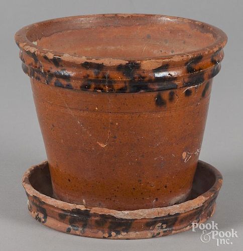 Berks County, Pennsylvania redware flowerpot, 19th c., impressed W. Smith Womelsdorf, 6'' h.