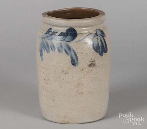 Pennsylvania stoneware crock, 19th c., with cobalt floral decoration, 10 1/4'' h.