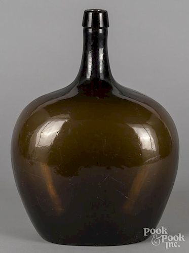 Amber glass bottle, 19th c., 14'' h.