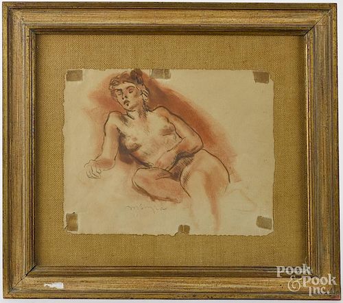 Moses Soyer (American 1899-1974), charcoal and wash nude, signed lower middle, 12 1/4'' x 15 3/4''.
